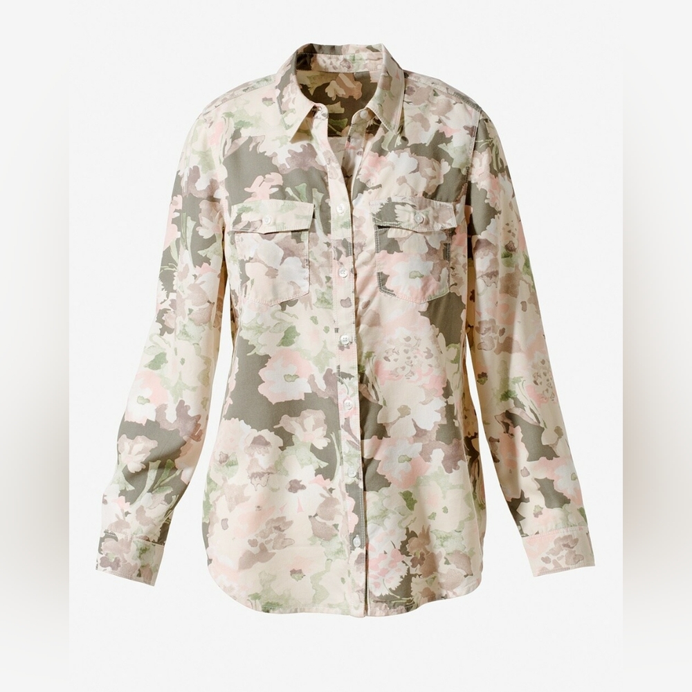 Chico's Garden Camo Soft Utility Button Down Shirt - Picture 1 of 13